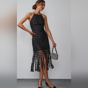 New York & Co Sleeveless Fringe Metallic Crochet Midi Dress